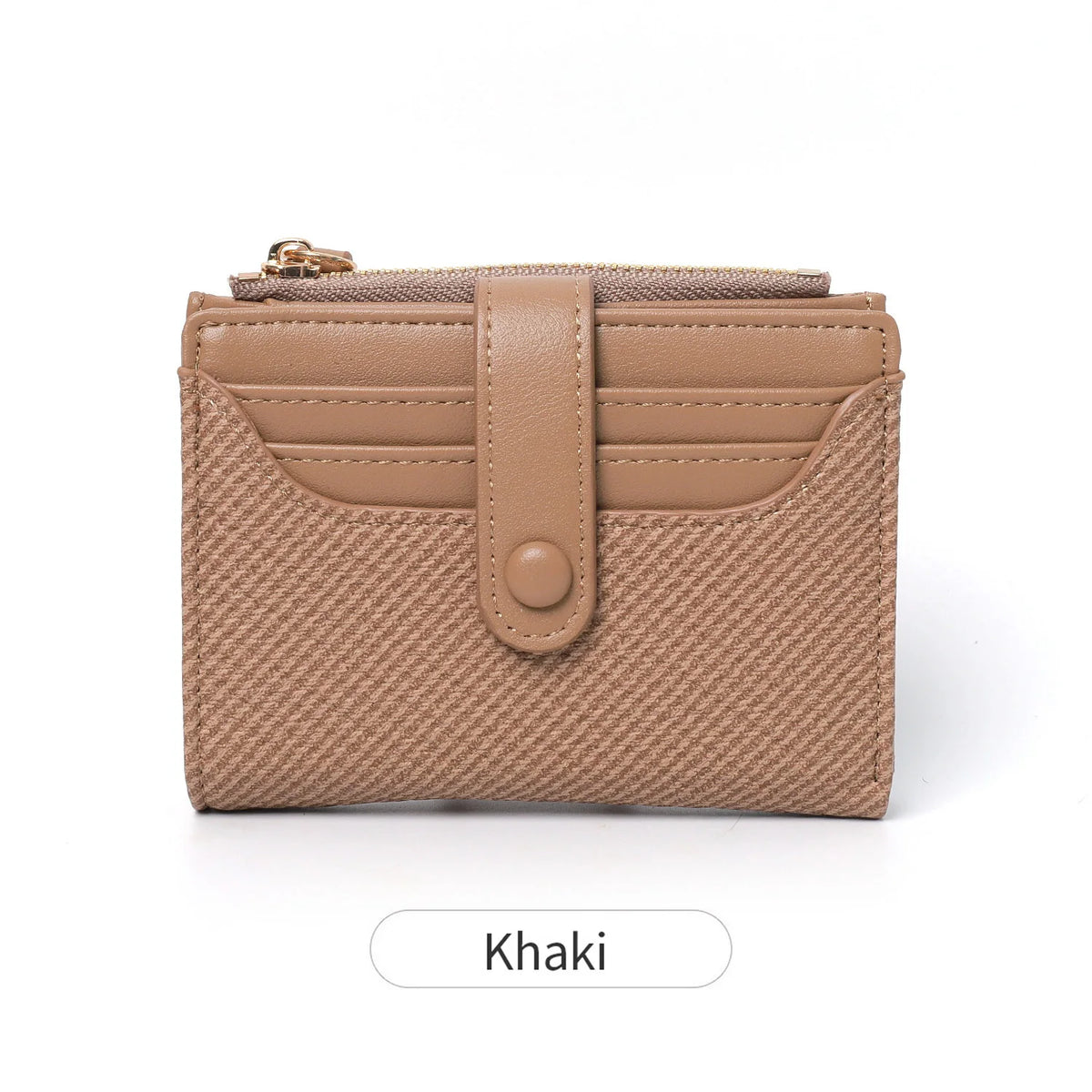 A tan brown bi-fold wallet made of premium PU leather with a textured finish.