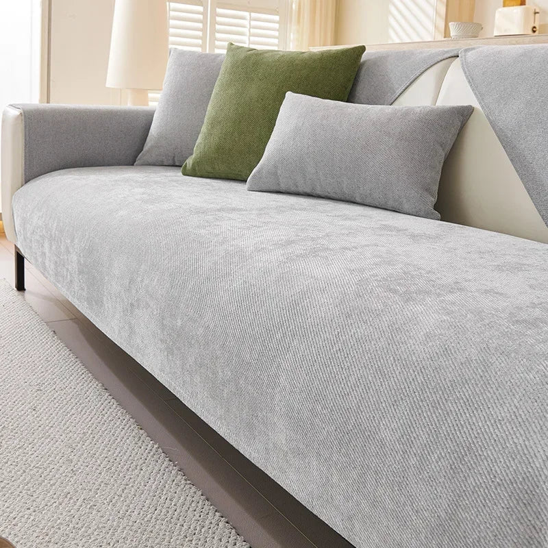 Plush Waterproof Chenille Sofa Cover with Non-Slip Backing