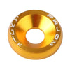 A stack of ten M6 Fender washer bolts made of aluminum alloy with gold-colored finish.