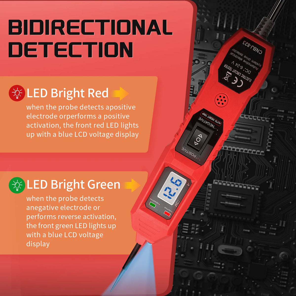 Automotive Circuit Tester with Digital Voltage Display and LED Probe