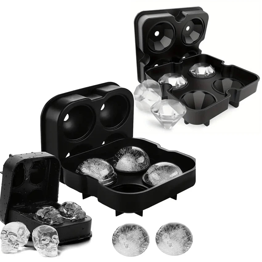 Skull and Diamond Silicone Ice Cube Mold Tray with Lid