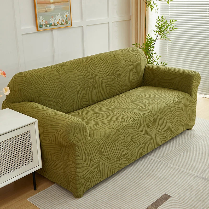 Jacquard Leaf Pattern Stretch Sofa Cover with Non-Slip Backing