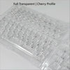 A close-up view of a full transparent cherry profile keycap set for mechanical keyboards.