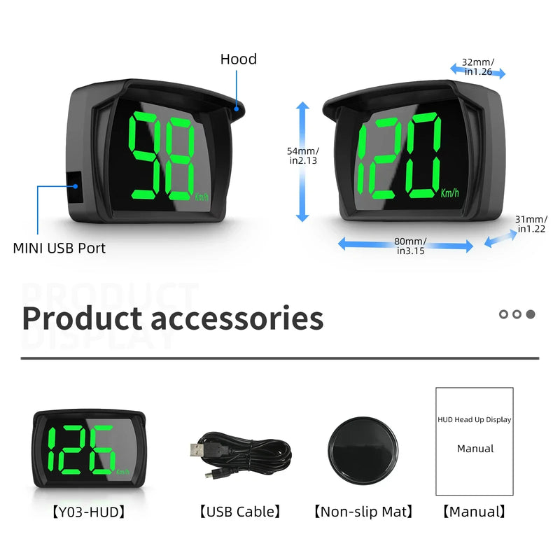 GPS Head-Up Display with Large Digital Speedometer