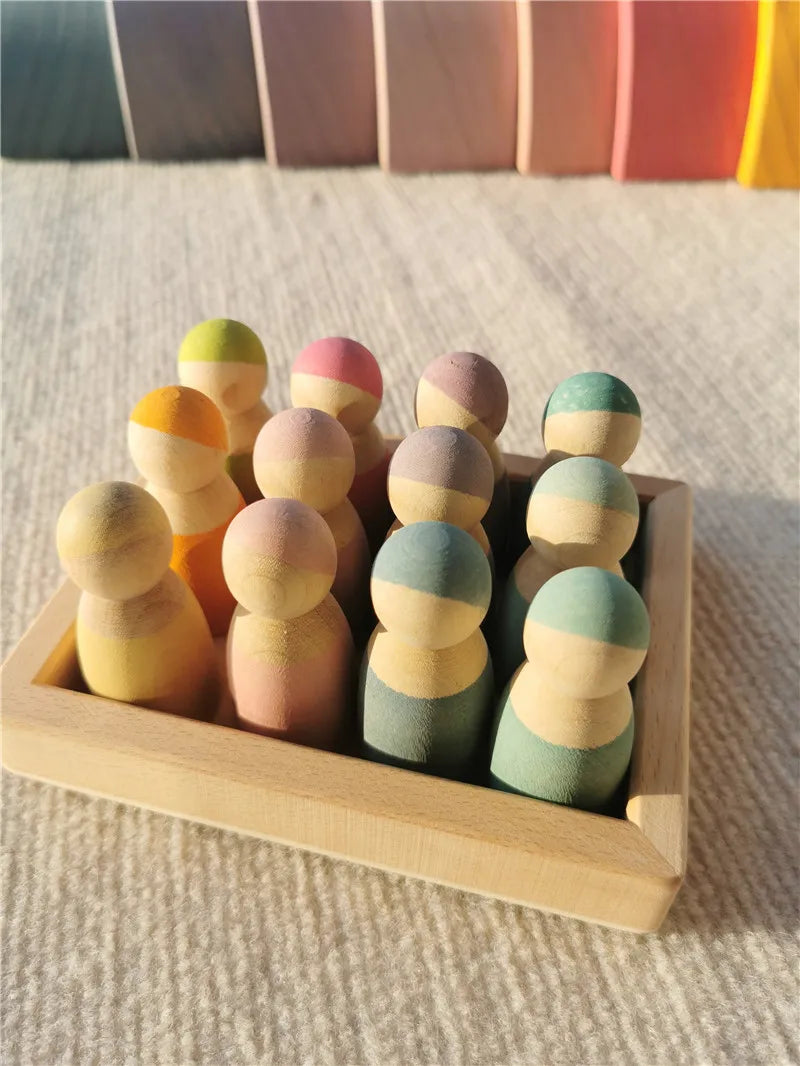 Rainbow Stacking Blocks & Peg Dolls Set – Natural Wooden Toy