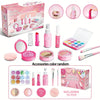 A pink pretend play makeup kit for kids featuring various cosmetic tools and accessories.
