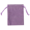 A square purple velvet drawstring pouch with pink string ties.