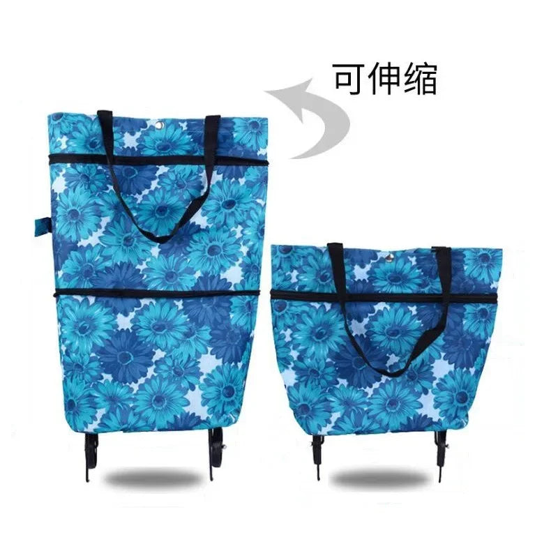 Folding Shopping Cart with Wheels - Oxford Fabric Trolley Bag