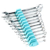 A set of modular magnetic wrenches in silver and light blue plastic organized for tool drawers.