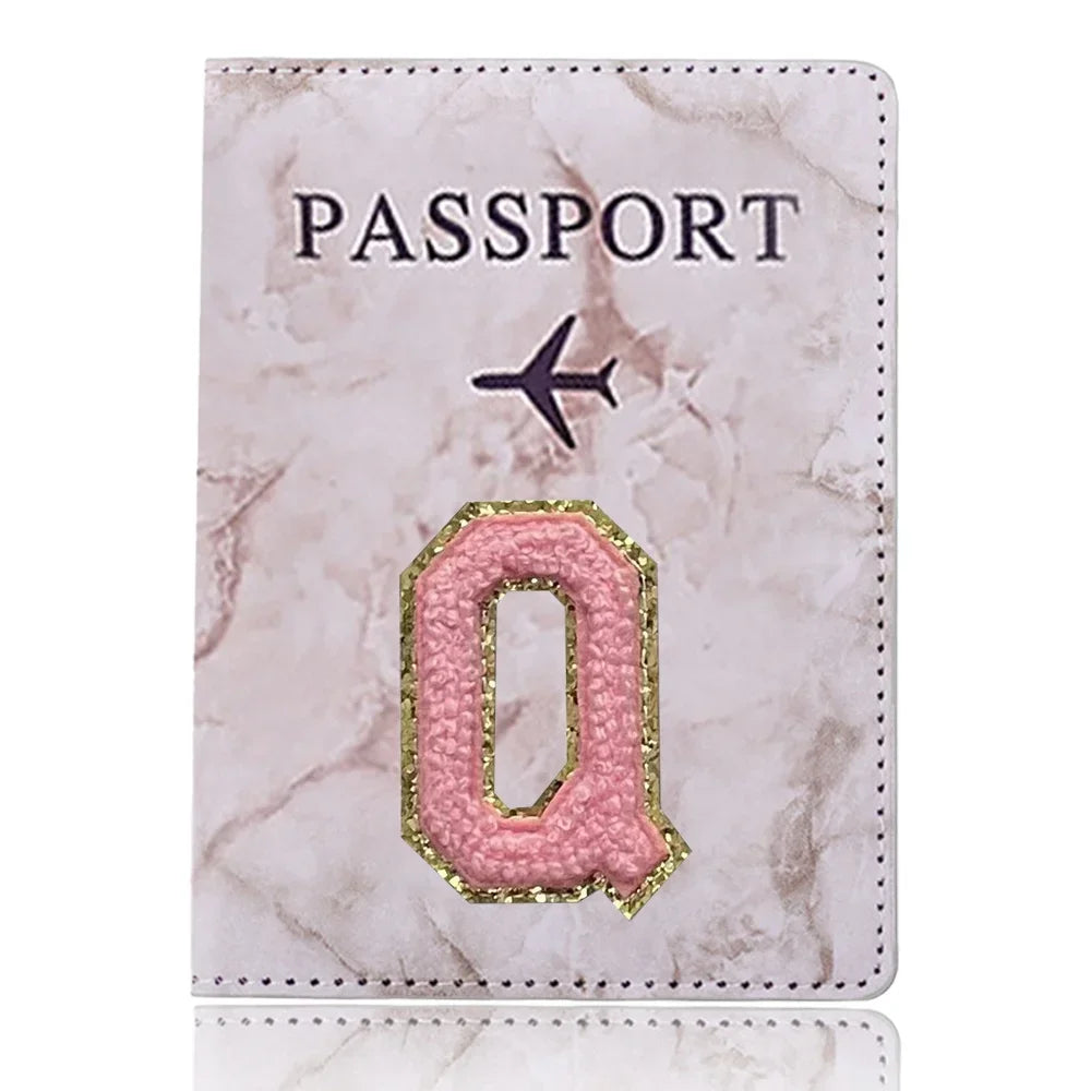 Embroidered Letter Passport Holder with Card Pocket