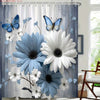 Blue & White Daisy Butterfly Shower Curtain with Hooks
