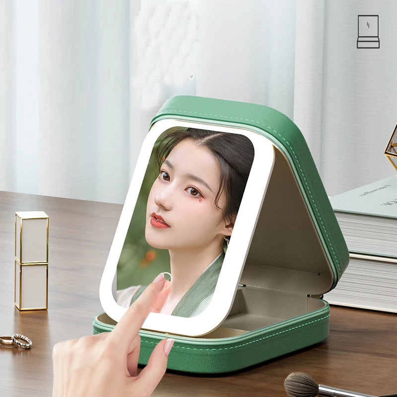LED Lighted Makeup Case with Adjustable Mirror