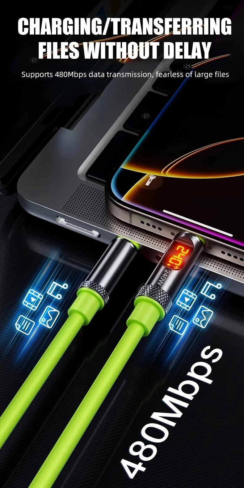 240W USB-C Fast Charging Cable with Digital Display