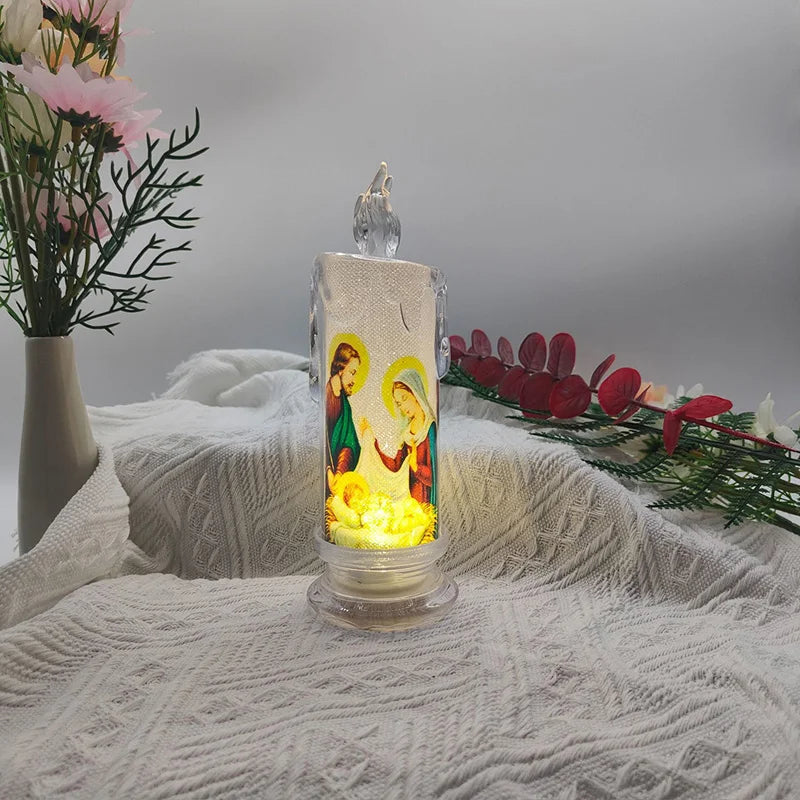 Flameless LED Prayer Candle with Religious Icon