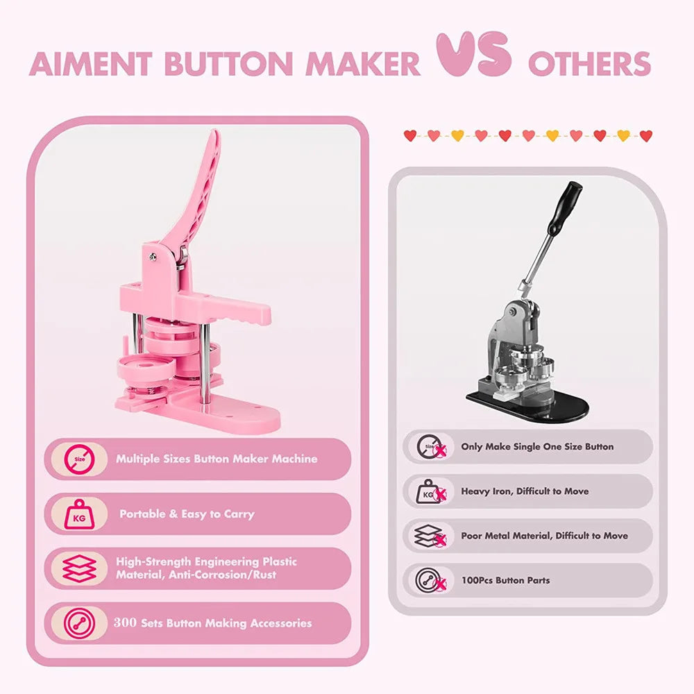 Multi-Size Button Maker Machine with 300 Button Parts Kit
