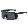 A pair of black polarized sports sunglasses with a flexible strap shown against a white background.