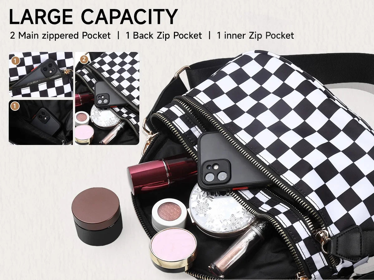 Women's Checkered Fanny Pack with Adjustable Crossbody Strap