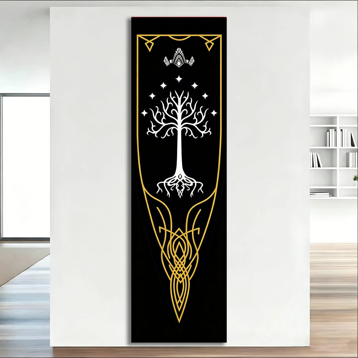 Gondor Flag Tapestry – Black & Gold Medieval Wall Hanging