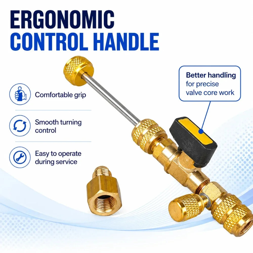 Dual-Size Refrigerant Valve Core Remover & Installer Kit with 10 Spare Cores