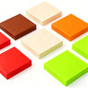 A collection of sixteen square light panels in various shades of brown, orange, red, and green arranged diagonally.