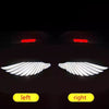 A pair of white LED wing-shaped door logos for a car, shown with left and right labels.