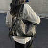 Rivet Punk Large Capacity Tote Bag with Adjustable Crossbody Strap