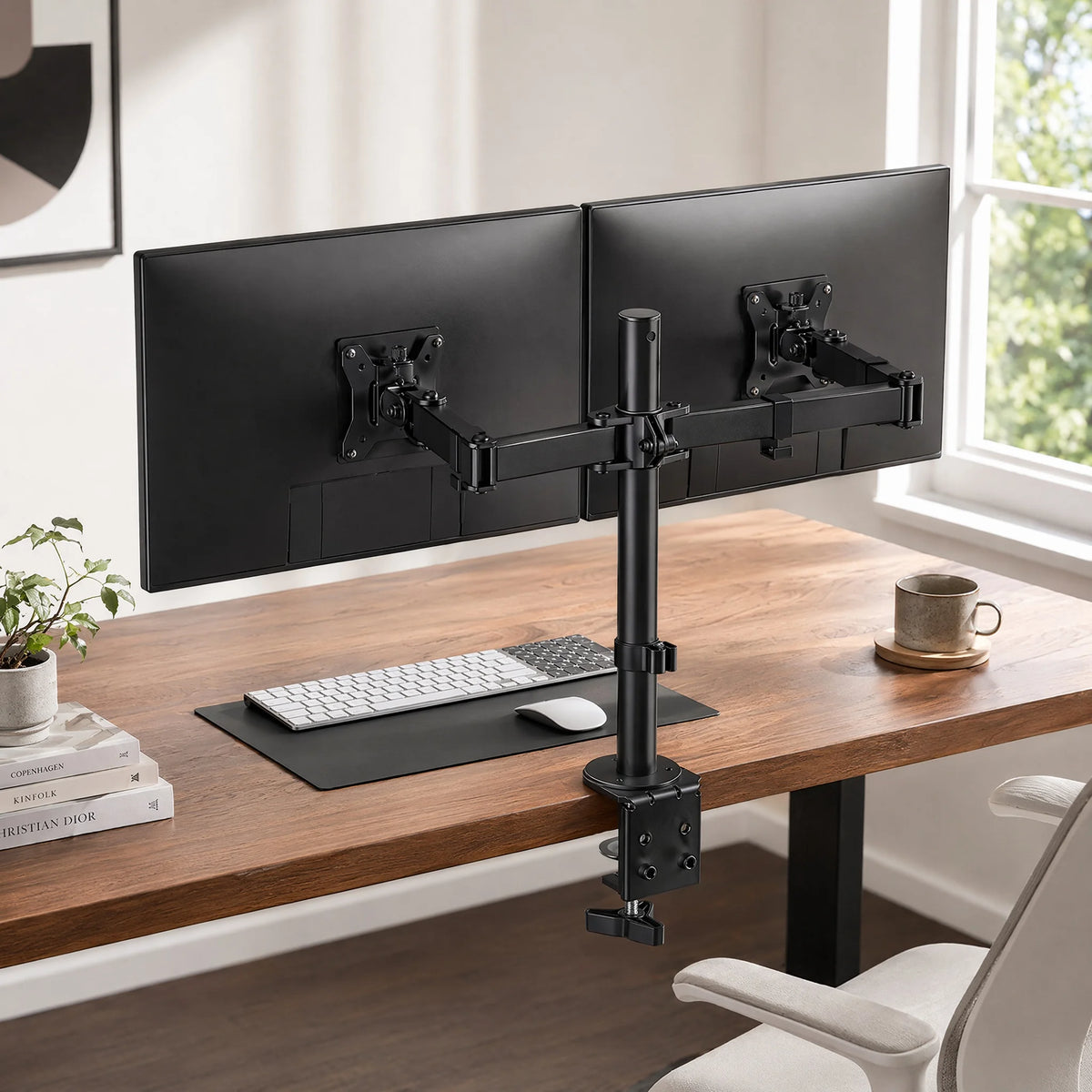 Heavy-Duty Dual Monitor Stand with Full Articulation for Desks Up to 32 Inches