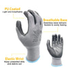 Gray breathable PU-coated work gloves featuring an elastic wrist for enhanced grip.