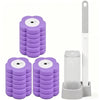 A purple wall-mounted disposable toilet brush set with replaceable heads and a white handle.