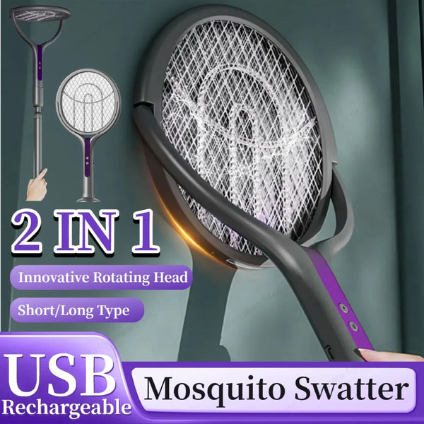 Rotating Head Electric Fly Swatter with Telescopic Handle