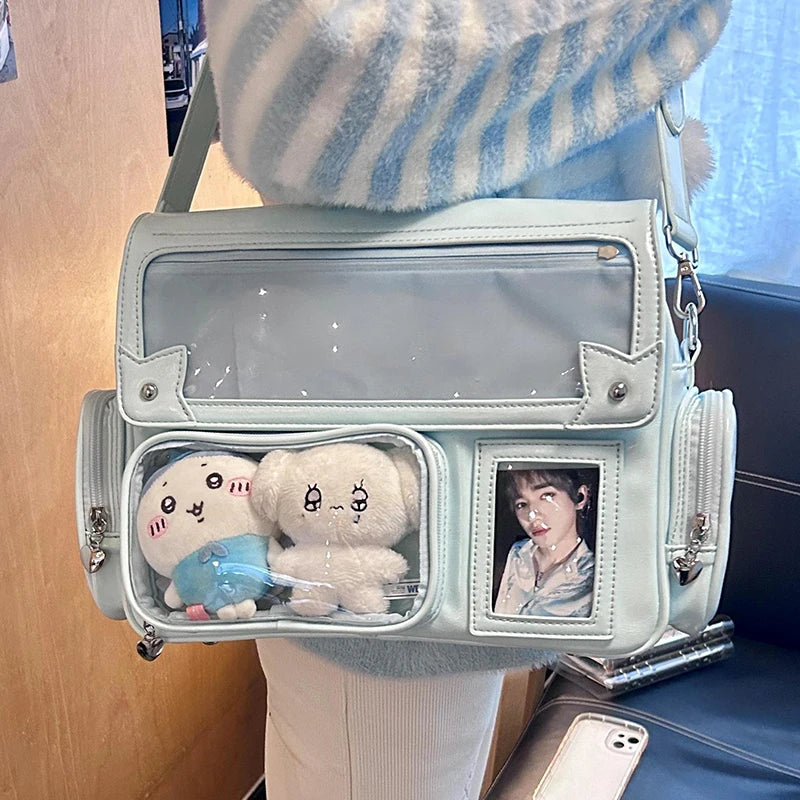 Y2K Transparent Pocket Crossbody Bag with DIY Badge Display