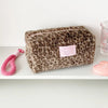 Leopard Print Plush Makeup Bag with Carry Handle