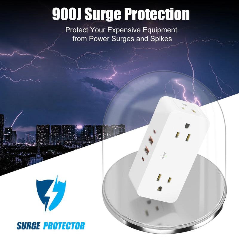 8-Outlet Wall Power Hub with USB-C and USB-A Ports and Surge Protection