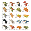 A collection of mini finger dinosaur toys featuring various colored and textured dinosaurs.