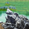 A close-up of natural grey aquarium stones used for aquascaping and fish tank decoration.