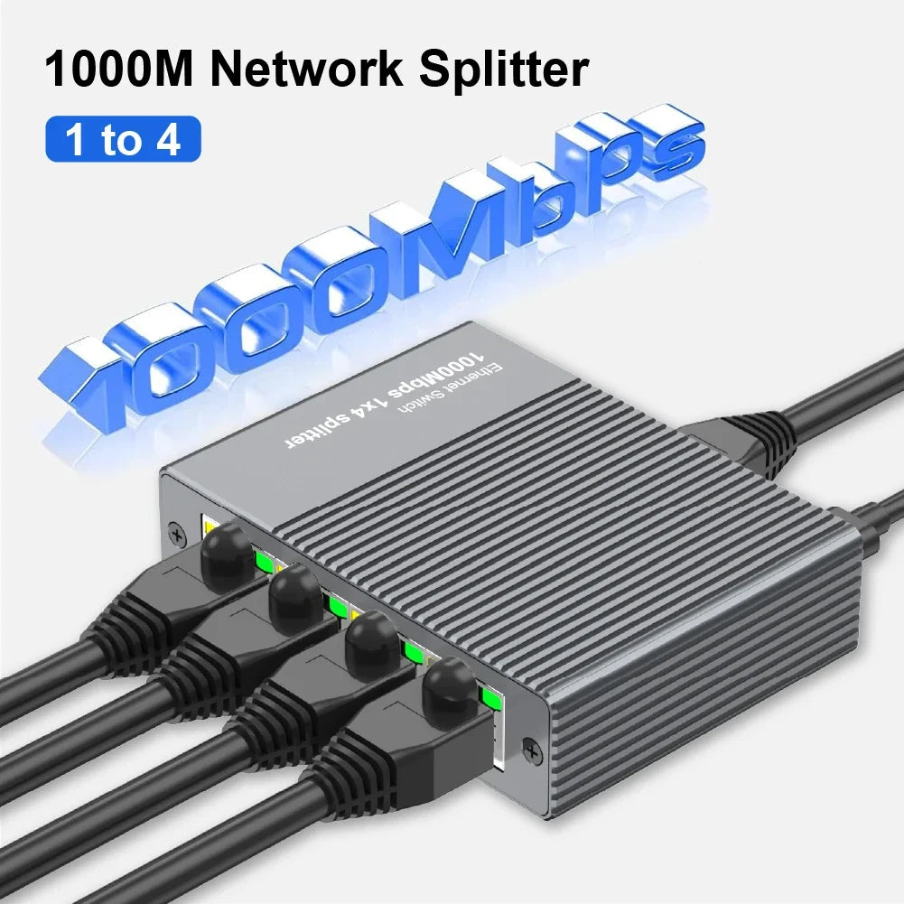 Gigabit Ethernet Splitter 1 to 4 Port Network Switch Hub