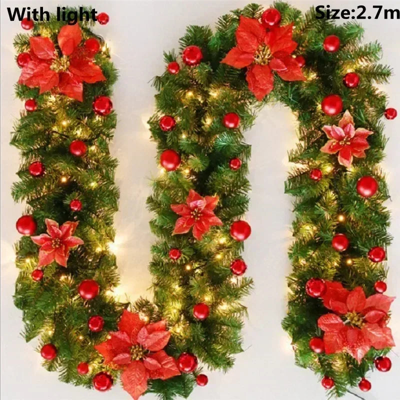 Green LED garland with red flowers and lights shaped like the letter U