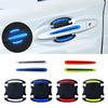Eight pack of carbon fiber reflective stickers designed to protect car door handles