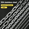 Close-up view of several heavy-duty 304 stainless steel chains with a metallic finish.