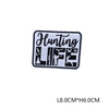 Black embroidered patch with the words Hunting LIFE and a silhouette of a deer.