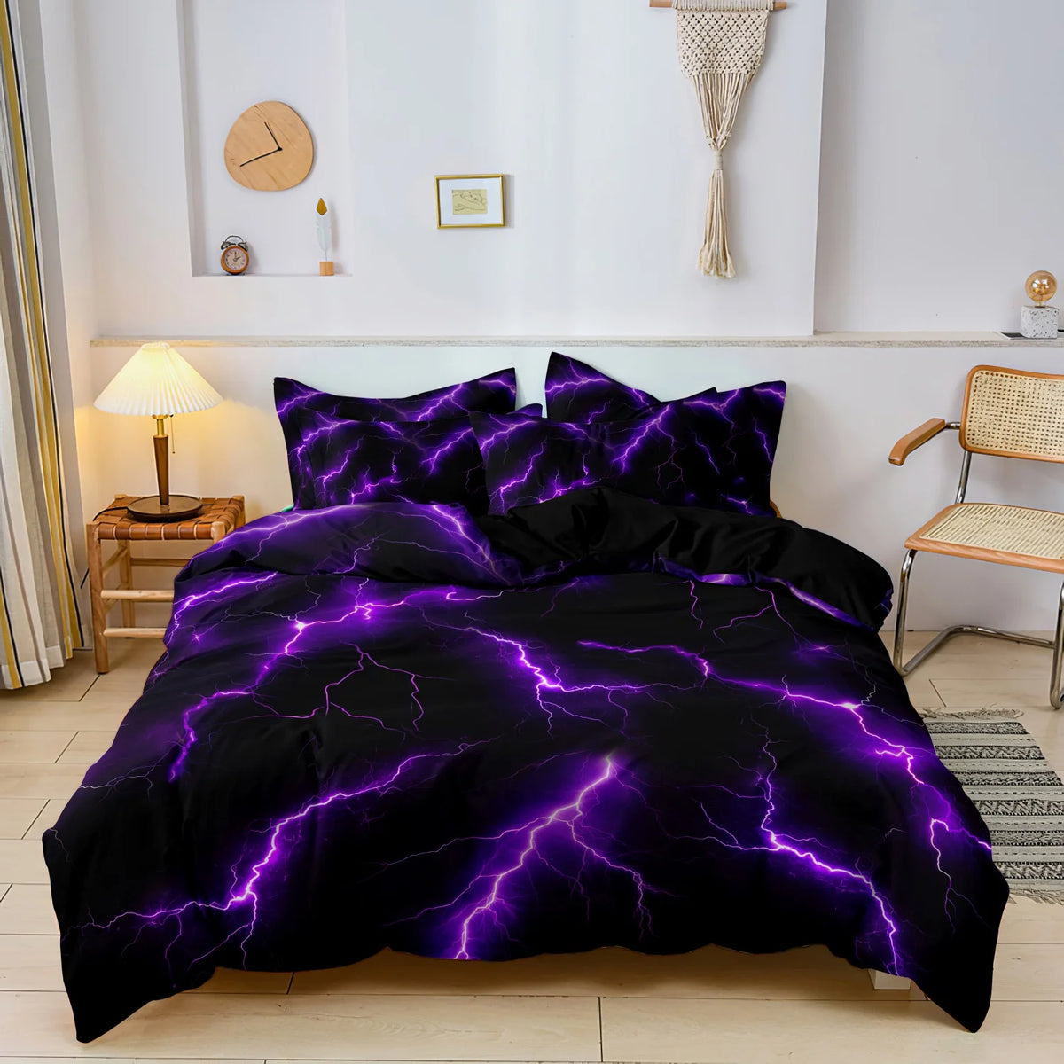 Lightning Storm Print Duvet Cover Set – Soft, Breathable Bedding for All Seasons