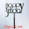 Gold Acrylic Happy Birthday Cake Toppers (Set of 10)