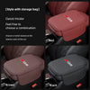 Car armrest box mats in red, brown, and black leather with storage pockets for Audi models