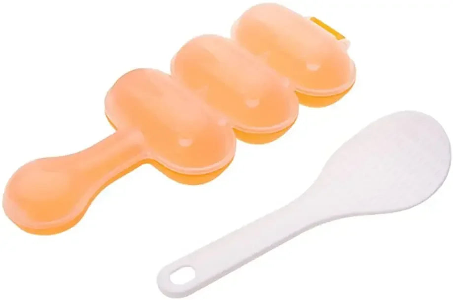 Orange rice ball mould shaker with paddle used for DIY bento making