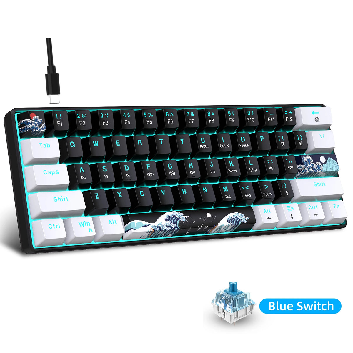 Compact 61-Key Mechanical Gaming Keyboard with Blue Switches