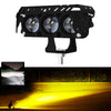 Black motorcycle dual-color LED spotlight with hi/low beam mounted on a bracket.