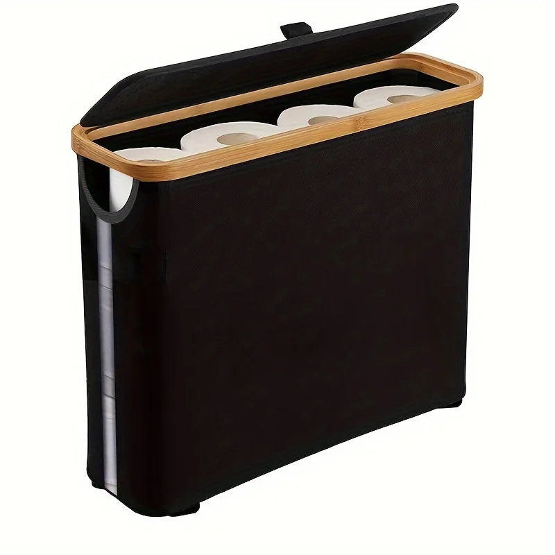 Bamboo and Oxford Cloth Toiletry Storage Basket with Lid