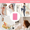 Reusable silicone suction phone mounts shown in various contexts including a mirror, kitchen, and bathroom.