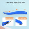 A blue magnetic staple remover pen with an ergonomic grip shown in various uses.