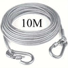 Una madeja de cuerda de ropa de acero inoxidable de 10 metros resistente con un gancho metálico.